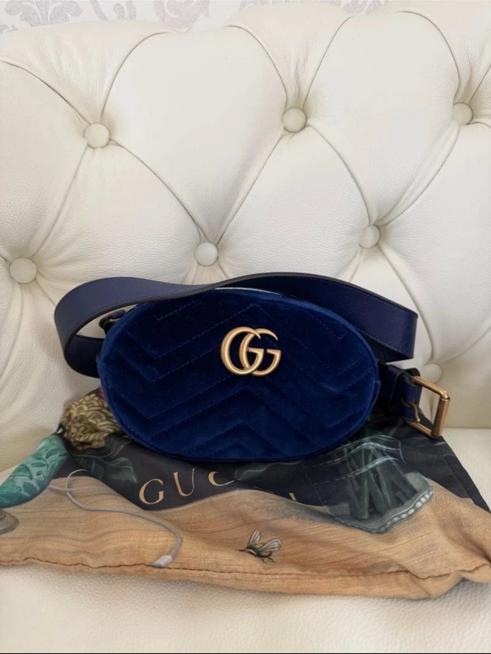 Gucci Navy Blue Velvet GG Belt Bag